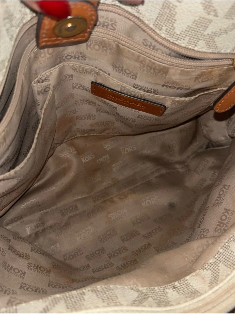 Michael Kors Cream Signature Canvas Tote with Tan Leather Trim